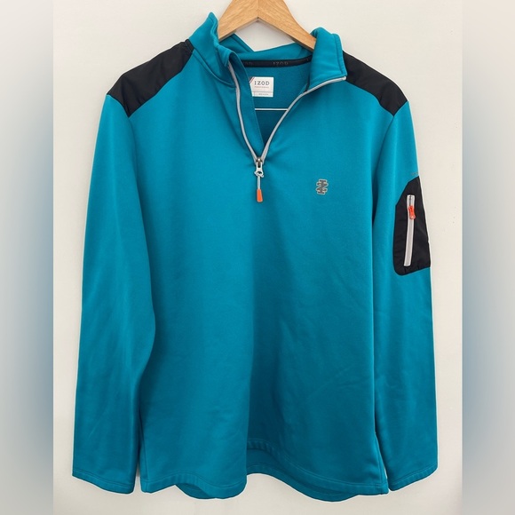 IZOD Golf Crewneck Pullover 1/4 Zip Up Sweater Men's Size M Blue - Picture 1 of 5